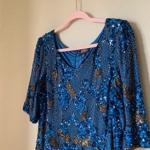 Adrianna Papell 100% Silk Beaded Evening Dress